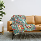Turquoise Suzani Antique Floral Uzbek Embroidery Print Throw Blanket Gallery Image 1