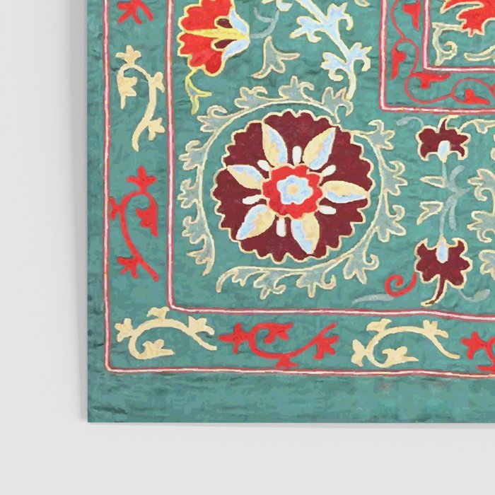 Turquoise Suzani Antique Floral Uzbek Embroidery Print Poster Gallery Image 3