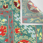 Turquoise Suzani Antique Floral Uzbek Embroidery Print Wall Tapestry Gallery Image 3