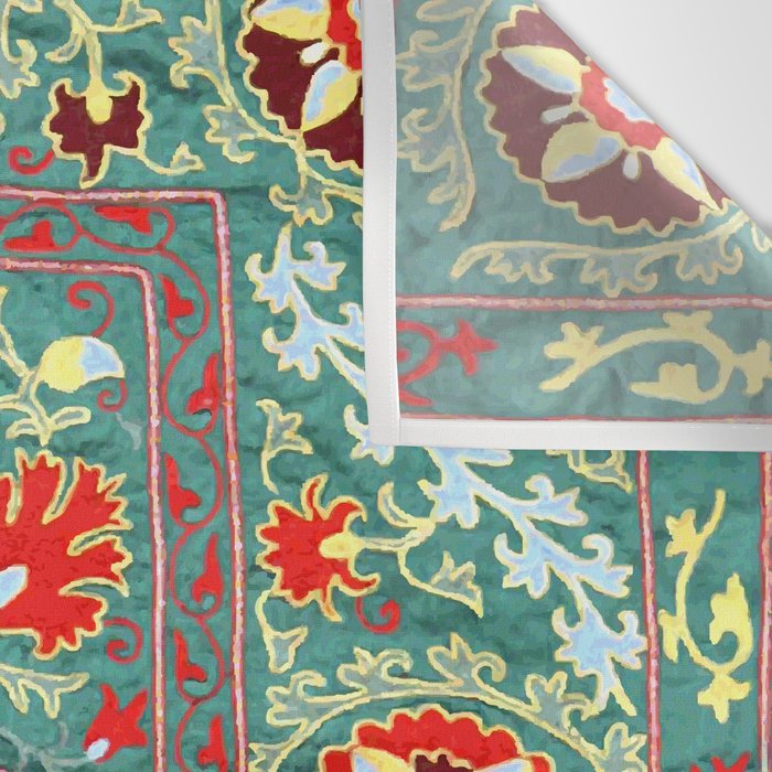 Turquoise Suzani Antique Floral Uzbek Embroidery Print Wall Tapestry Gallery Image 3