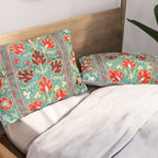 Turquoise Suzani Antique Floral Uzbek Embroidery Print Pillow Sham Gallery Image 2