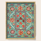 Turquoise Suzani Antique Floral Uzbek Embroidery Print Serving Tray Gallery Image 1