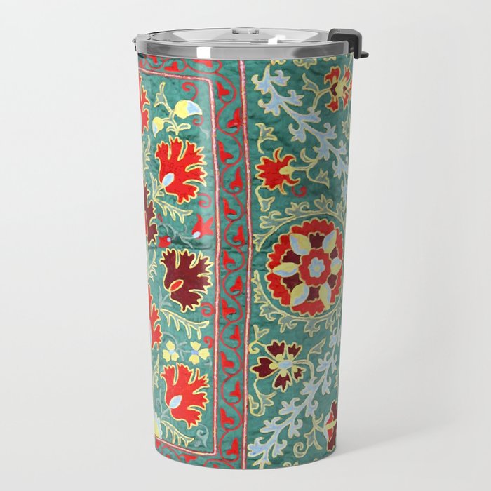 Turquoise Suzani Antique Floral Uzbek Embroidery Print Travel Mug Gallery Image 2