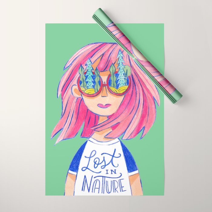 Lost in Nature Girl Portrait Wrapping Paper Gallery Image 1