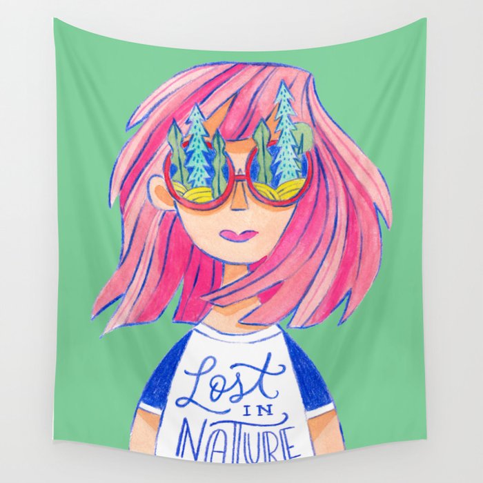 Lost in Nature Girl Portrait Wall Tapestry Gallery Image 4