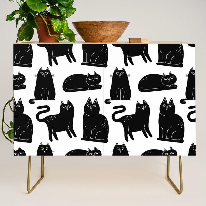 Funny black cat animal cartoon pattern Credenza Gallery Image 1