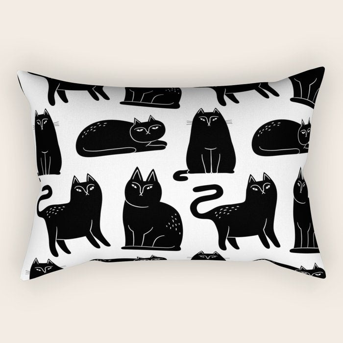 Funny black cat animal cartoon pattern Rectangular Pillow Gallery Image 1