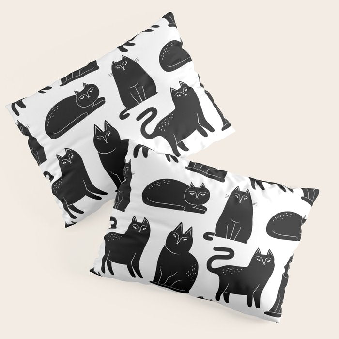 Funny black cat animal cartoon pattern Pillow Sham Gallery Image 3