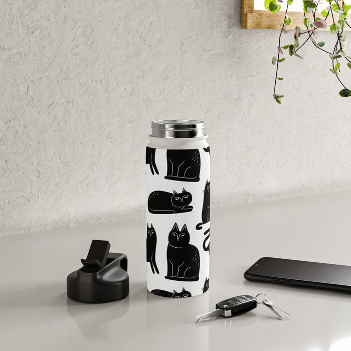 Funny black cat animal cartoon pattern Water Bottle Gallery Image 4
