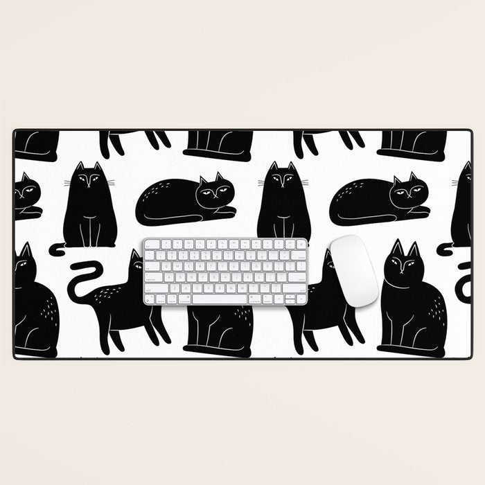 Funny black cat animal cartoon pattern Desk Mat Gallery Image 1