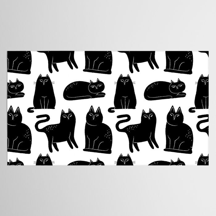 Funny black cat animal cartoon pattern Tablecloth Gallery Image 2