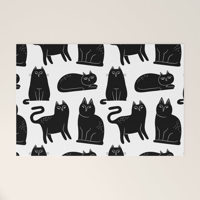 Funny black cat animal cartoon pattern Welcome Mat Gallery Image 1
