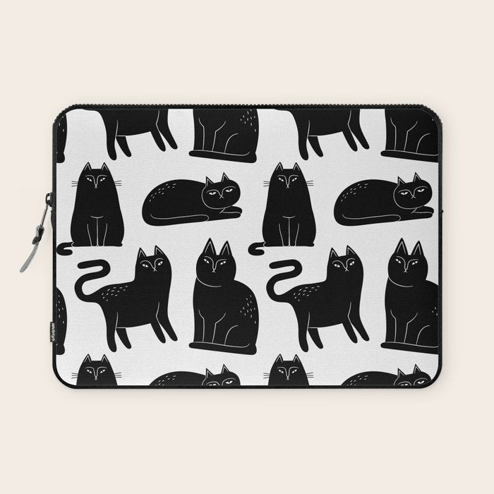 Funny black cat animal cartoon pattern Laptop Sleeve Gallery Image 1