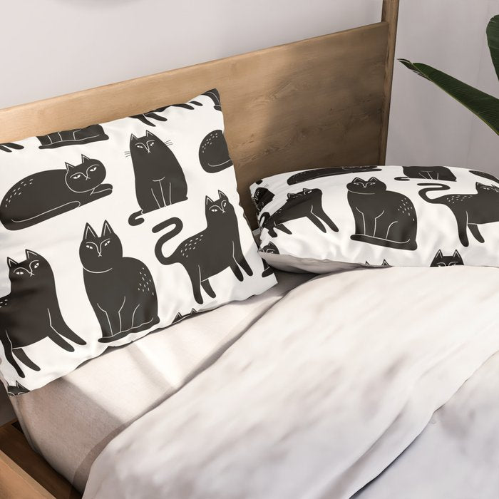 Funny black cat animal cartoon pattern Pillow Sham Gallery Image 2