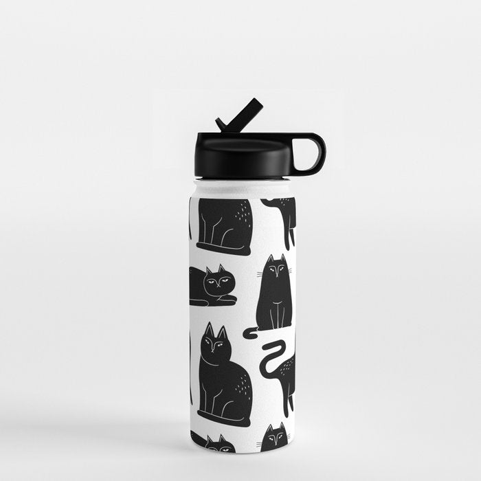 Funny black cat animal cartoon pattern Water Bottle Gallery Image 1