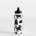 Funny black cat animal cartoon pattern Water Bottle Gallery Image 3