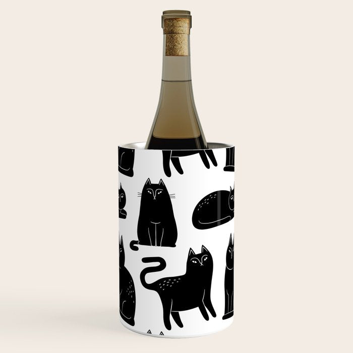 Funny black cat animal cartoon pattern Wine Chiller Gallery Image 2