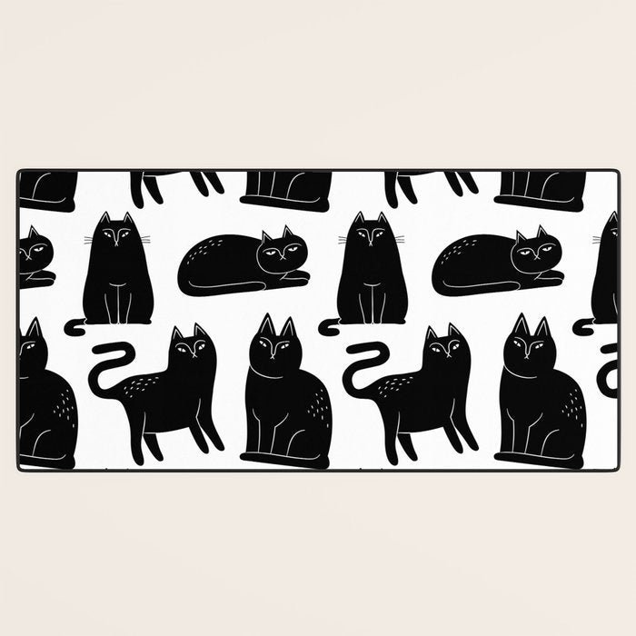 Funny black cat animal cartoon pattern Desk Mat Gallery Image 3