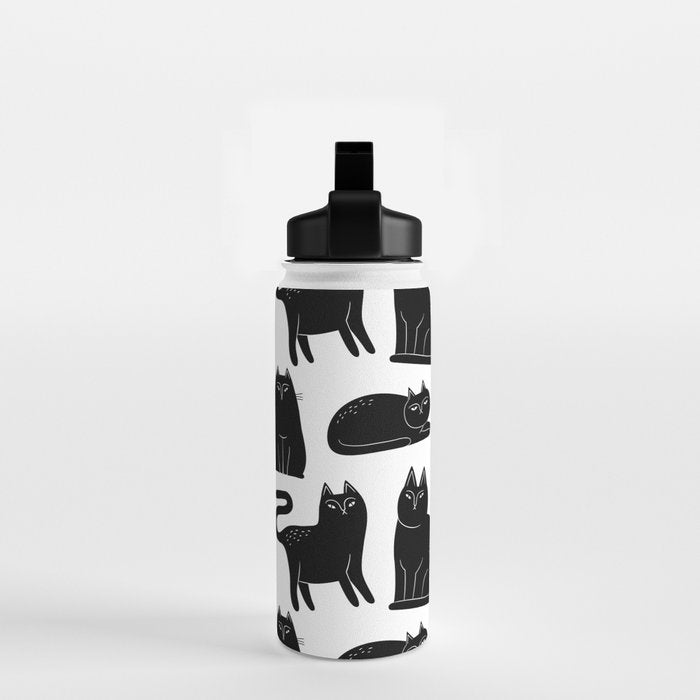 Funny black cat animal cartoon pattern Water Bottle Gallery Image 2