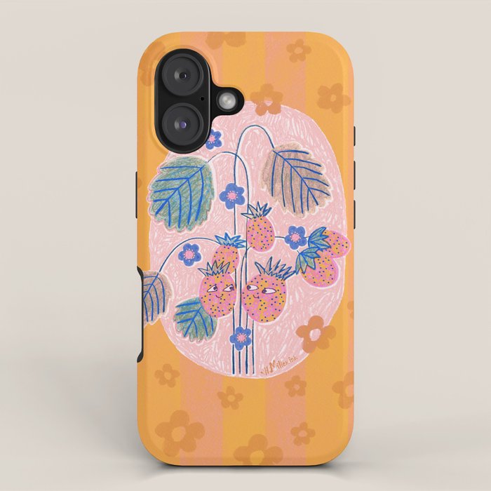 Sweet Strawberry Plant Friends in Peach & Orange iPhone Case Gallery Image 1