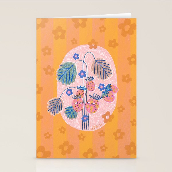 Sweet Strawberry Plant Friends in Peach & Orange Stationery Card Gallery Image 2