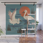 Cranes Wading At Sunset Wall Mural Gallery Image 1