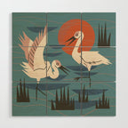 Cranes Wading At Sunset Wood Wall Art Gallery Image 1