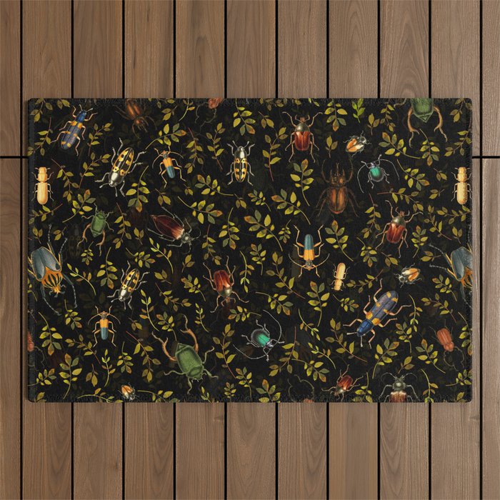 Vintage Mystic Night Beetle And Bugs Dance  Outdoor Rug Gallery Image 1