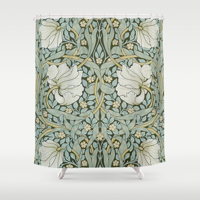 William Morris - Pimpernel Art Print, Vintage Museum Exhibition Art, Botanical Floral Pattern Shower Curtain