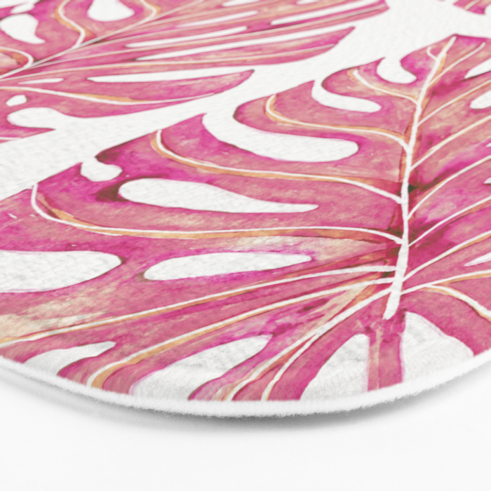 Watercolor Palm Leaves - Bright Pink Bath Mat Gallery Image 3