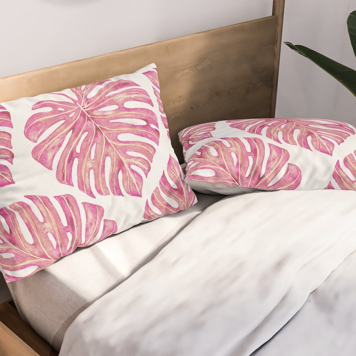 Watercolor Palm Leaves - Bright Pink Pillow Sham Gallery Image 2