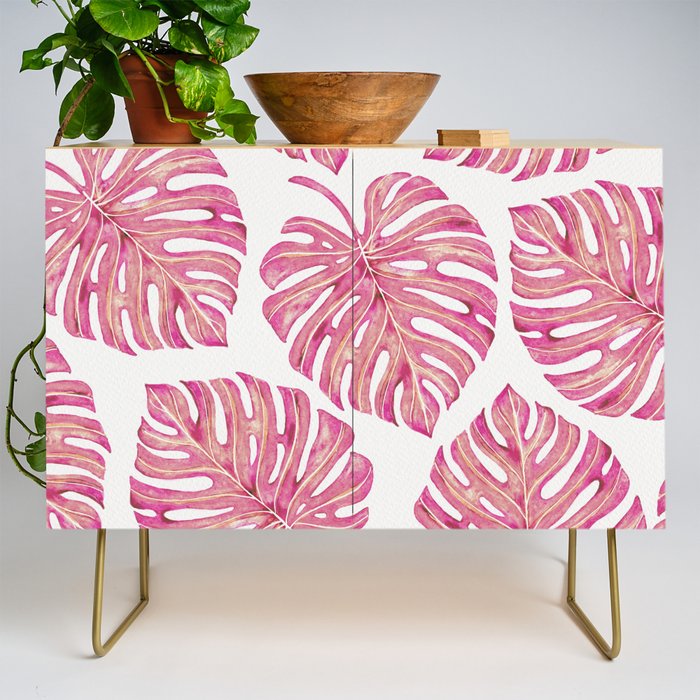 Watercolor Palm Leaves - Bright Pink Credenza Gallery Image 1