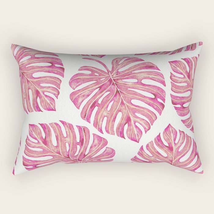 Watercolor Palm Leaves - Bright Pink Rectangular Pillow Gallery Image 2