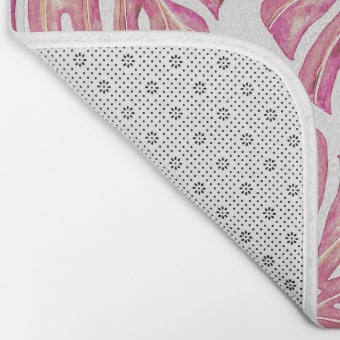 Watercolor Palm Leaves - Bright Pink Bath Mat Gallery Image 2