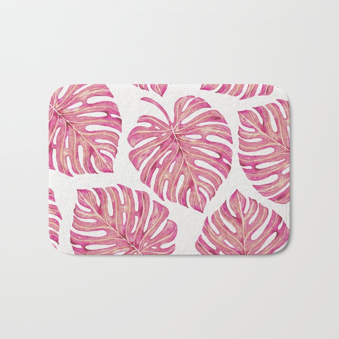 Watercolor Palm Leaves - Bright Pink Bath Mat Gallery Image 1