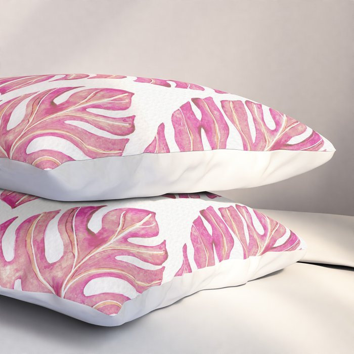 Watercolor Palm Leaves - Bright Pink Pillow Sham Gallery Image 3