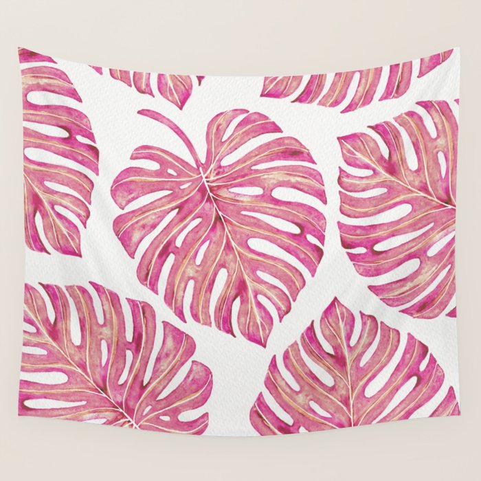 Watercolor Palm Leaves - Bright Pink Wall Tapestry Gallery Image 4