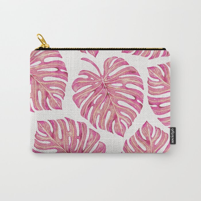 Watercolor Palm Leaves - Bright Pink Carry All Pouch Gallery Image 1