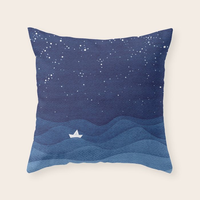 blue ocean waves, sailboat ocean stars Throw Pillow Gallery Image 1