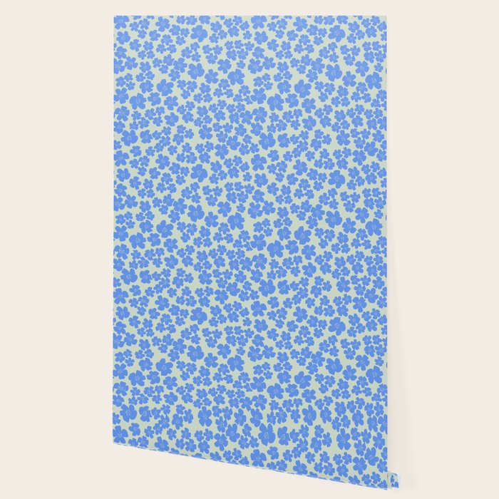 Blue flower blossom scatter on soft green Wallpaper Gallery Image 2