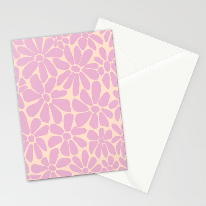 Retro Floral - Cream and Pink Stationery Card Gallery Image 2