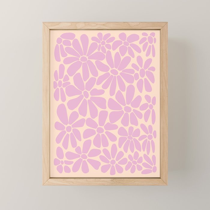 Retro Floral - Cream and Pink Mini Art Print Gallery Image 1