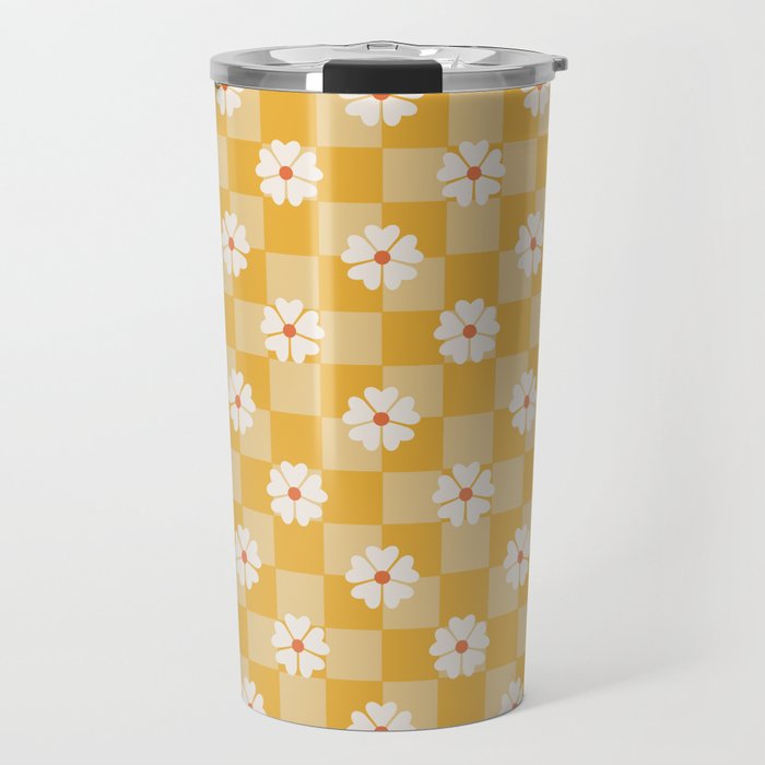 Daisies On Yellow Checkerboard Travel Mug Gallery Image 1