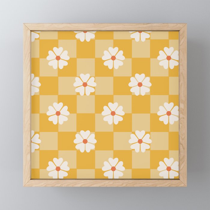 Daisies On Yellow Checkerboard Mini Art Print Gallery Image 1