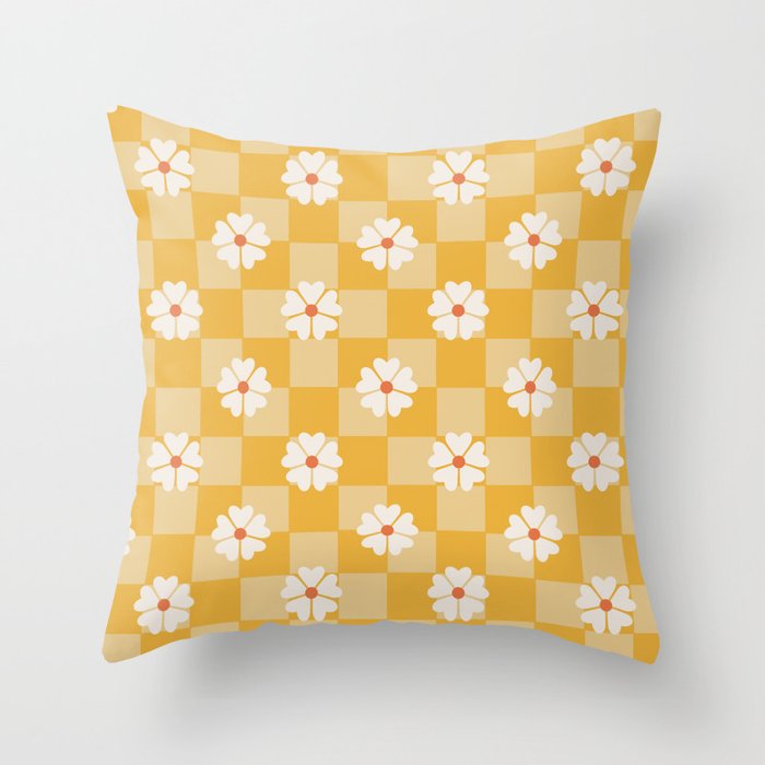 Daisies On Yellow Checkerboard Throw Pillow Gallery Image 6