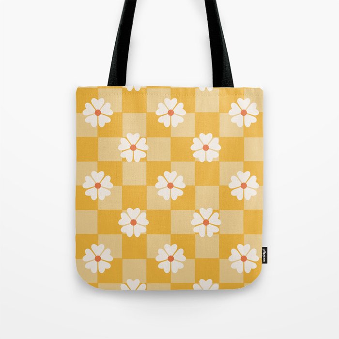 Daisies On Yellow Checkerboard Tote Bag Gallery Image 1