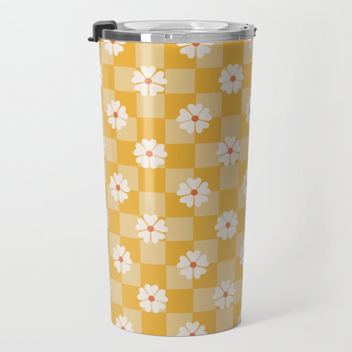 Daisies On Yellow Checkerboard Travel Mug Gallery Image 3