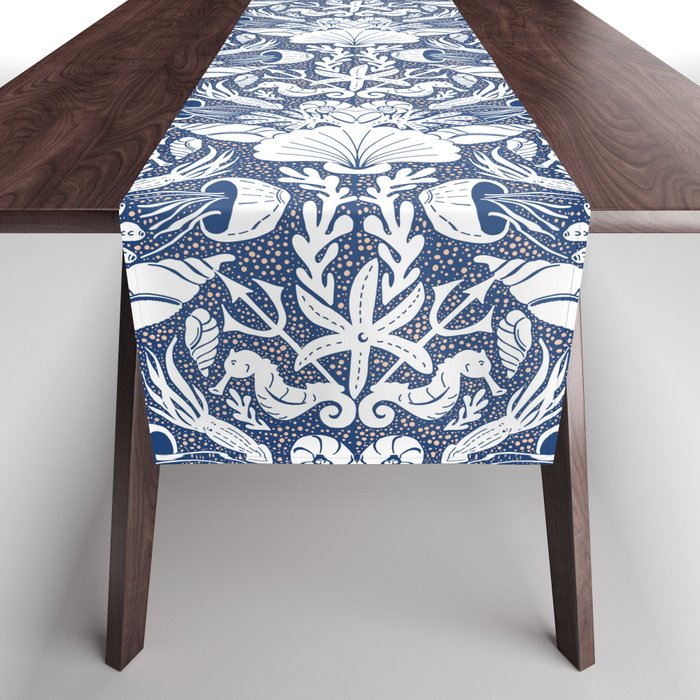Neptune's joy blue damask reworked Table Runner Gallery Image 1