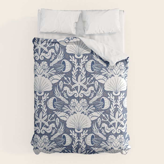 Neptune's joy blue damask reworked Comforter Gallery Image 1