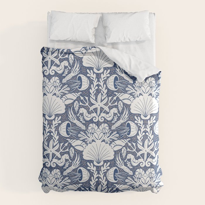 Neptune's joy blue damask reworked Duvet Cover Gallery Image 1
